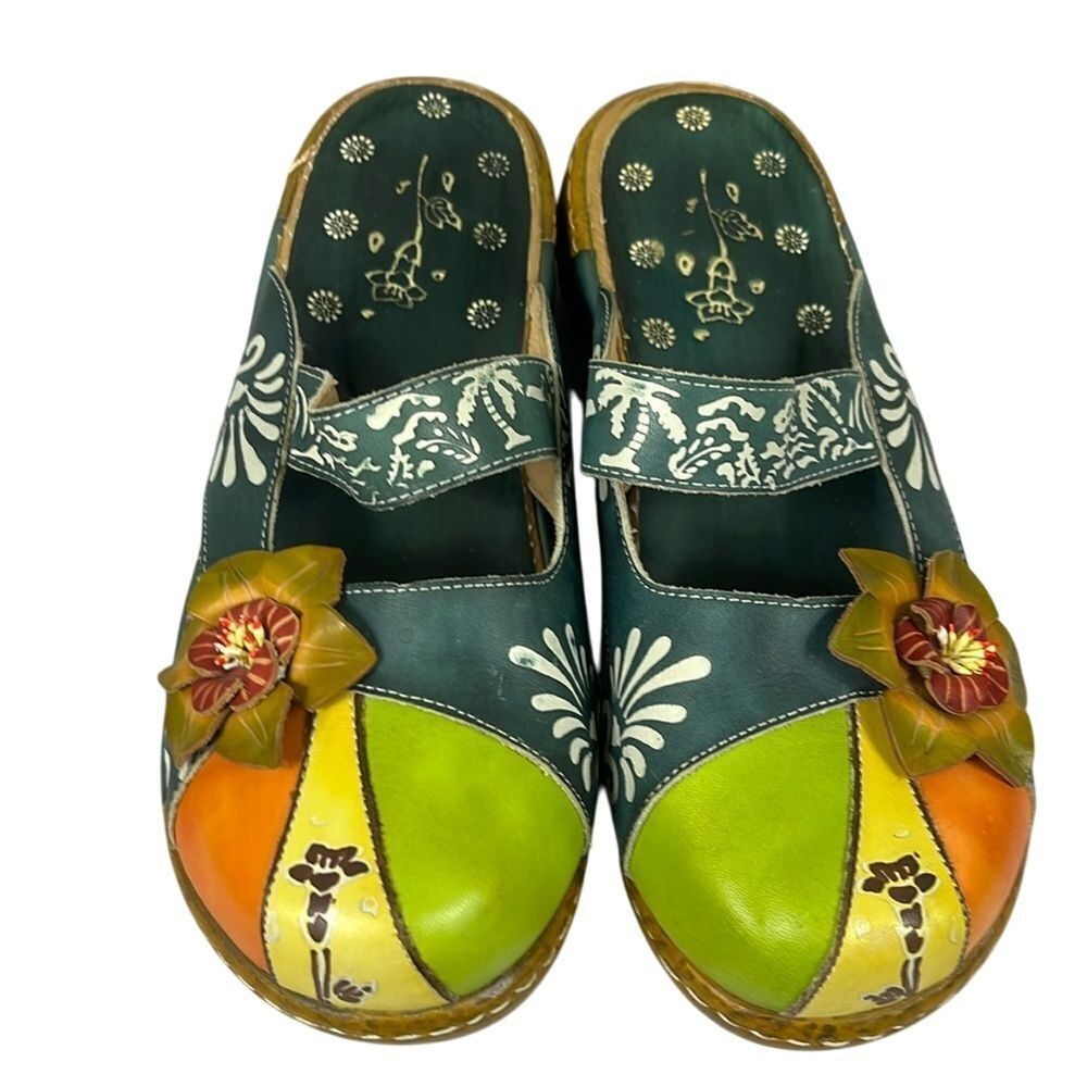 Socofy Boho Yuntuo Leather Slip On Shoes‎ Womens Size 42 (8.5) Wood Base